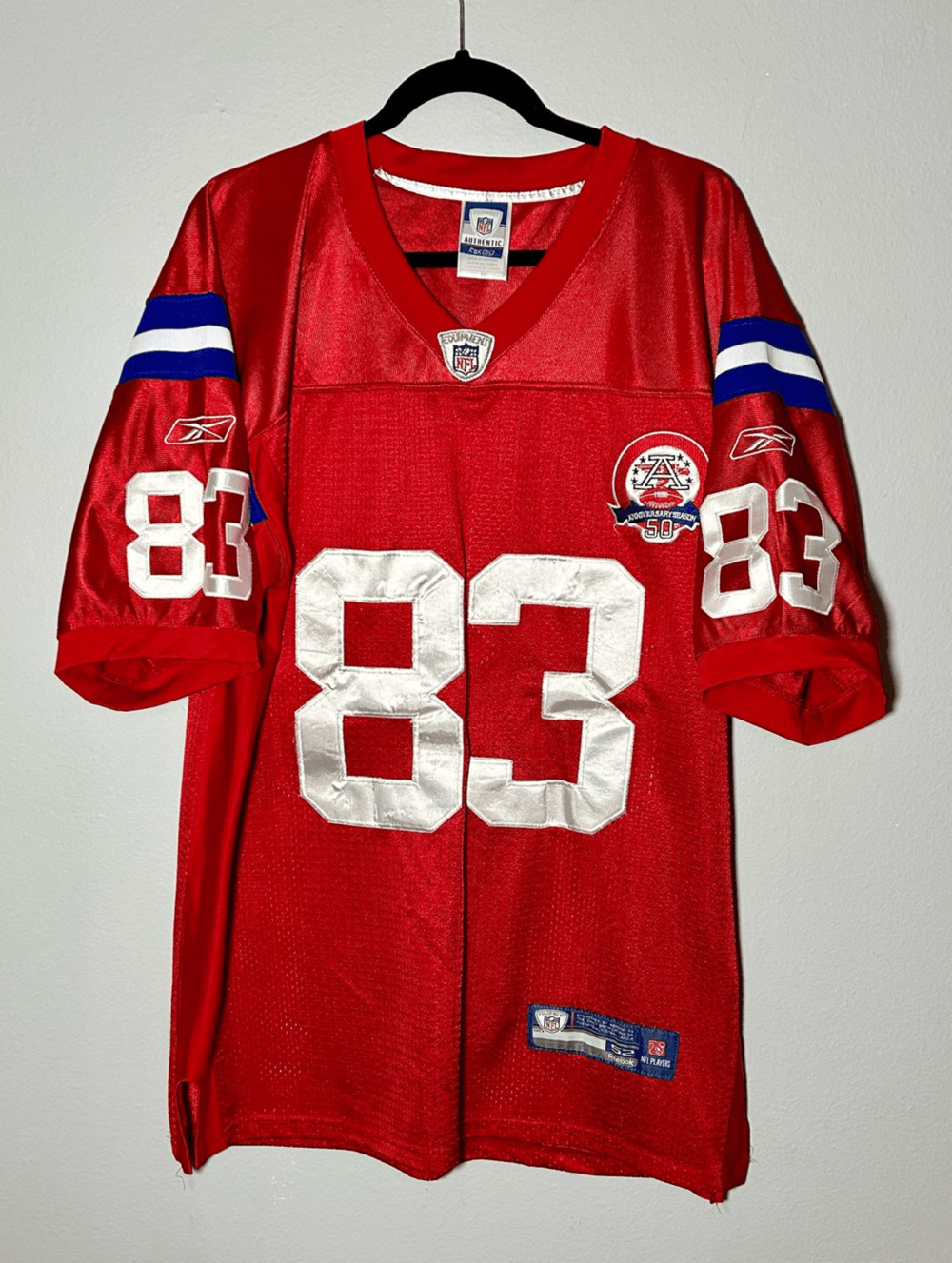 New England Patriots Wes Welker #83 Red Jersey Authentic Stitched AFC 50th Sz 52